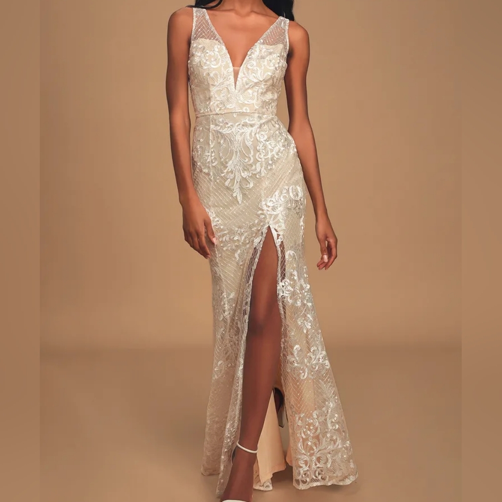 Lulus White Lace Sleeveless Maxi Dress